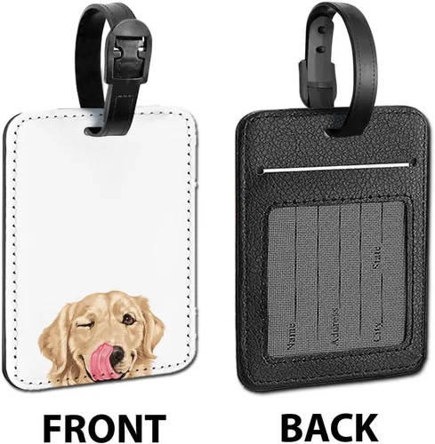 Miniatura 2 de WIRESTER Etiqueta de cuero PU para equipaje de equipaje de viaje - Winking Golden Retriever