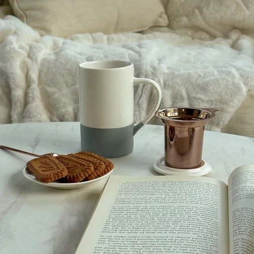 Miniatura 7 de Taza de Té Mora Ceramics con Infusor de Hojas Sueltas, Cuchara y Tapa, 12 oz, Taza de Café Apta para Microondas y Lavavajillas - Esmalte Cerámico