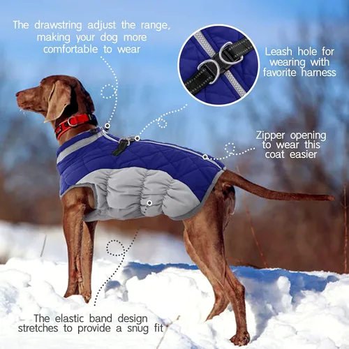 Miniatura 4 de FUAMEY - Abrigo para perro, chaqueta cálida de invierno, acolchada, de vellón, chaleco reflectante con arnés, chaqueta de nieve impermeable con Azul