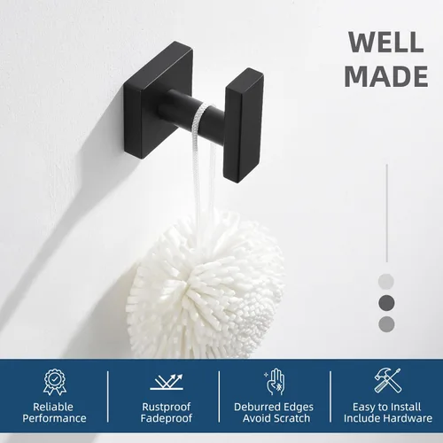 Miniatura 7 de Gancho Simple de Ángulo para Toalla de Baño, Gancho de Pared de Acero Inoxidable para Toalla de Mano y Abrigo, Negro Mate