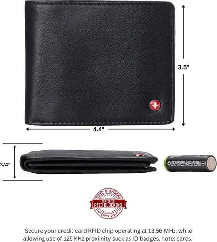 Miniatura 3 de Alpine Swiss RFID - Cartera de piel con 2 compartimentos para documentos de identidad, con ventana dividida, sección para billetes, en caja de regalo