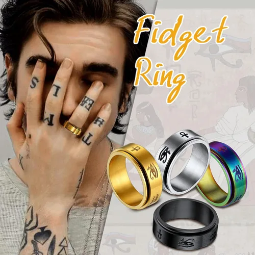 Miniatura 2 de U7 Rhinestone Eye of Horus Ring, Ankh Cross Rng, Stainless SteelBlack18K Gold Plated Egypt Rings, Protection Rings for Men Women Size 7-14