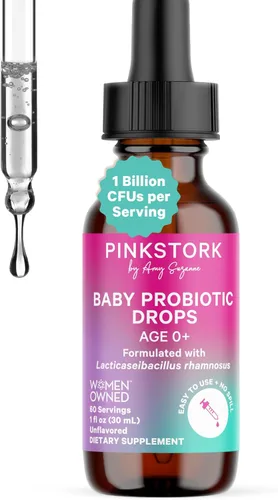 Pink Stork Gotas probióticas para bebés, probióticos para recién nacidos, bebés y niños pequeños para ayudar a la digestión y el estreñimiento,