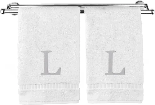Miniatura 108 de Toalla de mano monogramada, regalo personalizado, juego de 2 - Toalla bordada con letra de bloque dorada - Extra absorbente 100% algodón turco