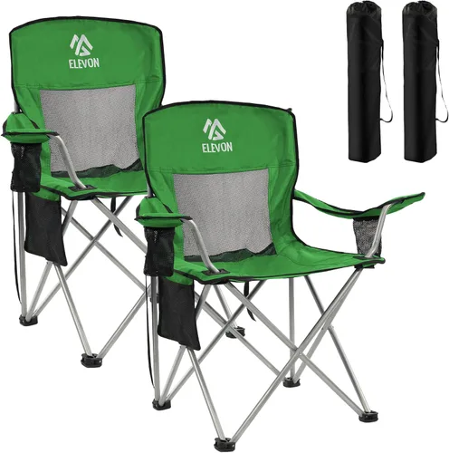 Miniatura 19 de Silla de camping Elevon, silla plegable portátil al aire libre con brazos, soporte para tazas y bolsa de transporte