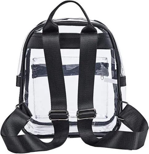 Miniatura 6 de Mini mochila transparente, aprobada para estadios, con bolsillo frontal para accesorios, mochila transparente resistente para festivales