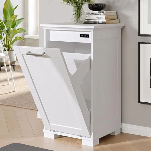 Miniatura 8 de UpWiew Armario de basura abatible con instalación rápida y función desodorizante, armario de basura de madera para comedor y cocina, color negro