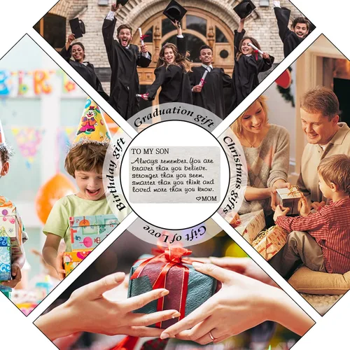 Miniatura 8 de PLwelth Tarjeta de identificación grabada con texto en inglés Mom de acero inoxidable para hombres, niños, adolescentes, con mensaje inspirador