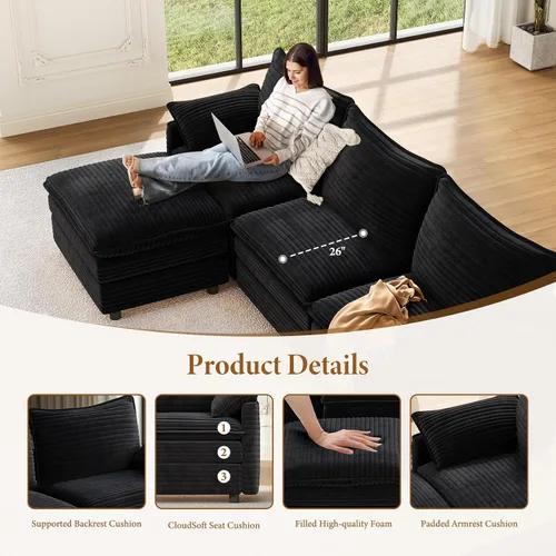 Miniatura 4 de Vesgantti Sofá modular de 108 pulgadas, cómodo sofá de nube con asiento profundo otomano movible, sofá modular en forma de L, sofás seccionales