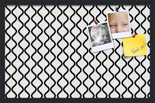 Miniatura 201 de PinPix Tablero de anuncios de corcho de 13 x 13 pulgadas. Este tablero decorativo enmarcado viene con diseño de ondas en blanco y negro y un marco