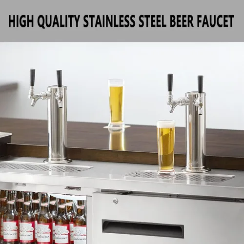 Miniatura 4 de PERA Torre de cerveza de doble grifo, dispensador de barril de cerveza de acero inoxidable de 3 pulgadas de diámetro con llave y línea de cerveza