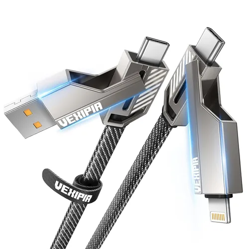 Miniatura 13 de Cable USB C ultra corto 4 en 1 de 0.6 pies compatible con cable Lightning [carga rápida y transferencia de datos] cable de carga plano trenzado