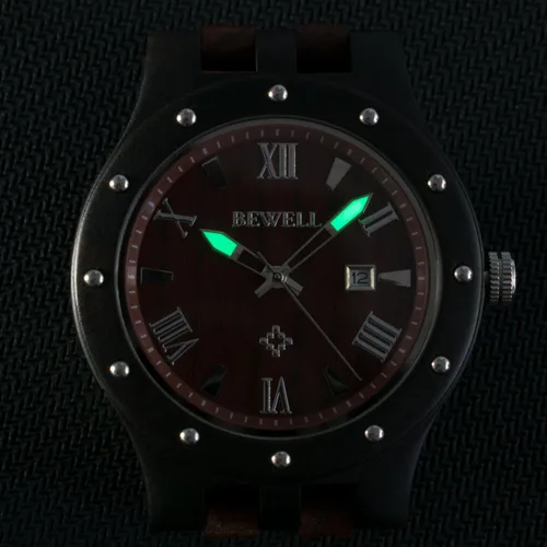 Miniatura 6 de Bewell Reloj de pulsera luminoso de cuarzo analógico hecho a mano para hombre