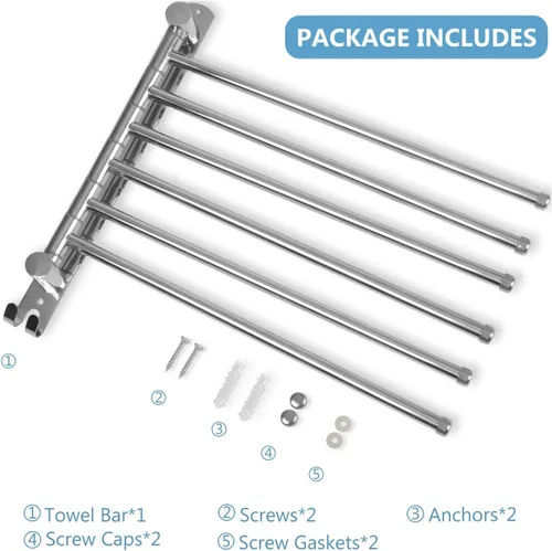 Miniatura 6 de Toallero de baño JSVER montado en la pared, soporte para toallas de baño que ahorra espacio, barra de toalla giratoria de acero inoxidable SUS304