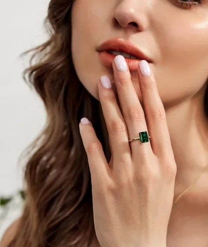 Miniatura 4 de Anillos de compromiso de plata de ley 925 de 3 quilates para mujer, diseño solitario de esmeralda verde, anillos de promesa simples para ella