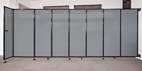 Miniatura 3 de Divisor de habitación de pared recta deslizante montado en la pared Anchos ajustables Ruedas de bloqueo Separador de habitación Paneles