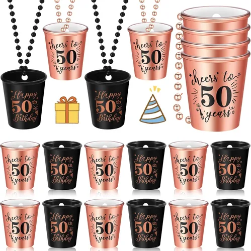 Miniatura 8 de Uiifan 12 piezas de 40º 50º 60º collar de vasos de chupito de cumpleaños de plástico con cuentas para fiesta de cumpleaños, suministros