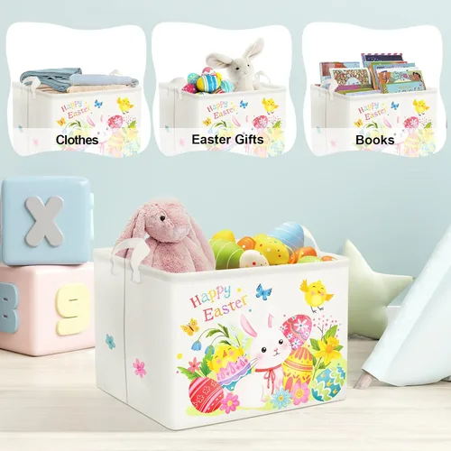 Miniatura 5 de Clastyle Cesta de Pascua grande para niños y niñas, huevos de Pascua, conejito, cesta de regalo, libro vacío, organizador de pecho, ropa, toalla