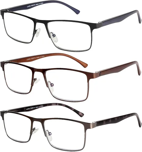 Miniatura 7 de 3 pares de anteojos de lectura, elegante marco de metal, anteojos ligeros con filtro - Gafas para hombre antirreflejos - Bisagra de resorte