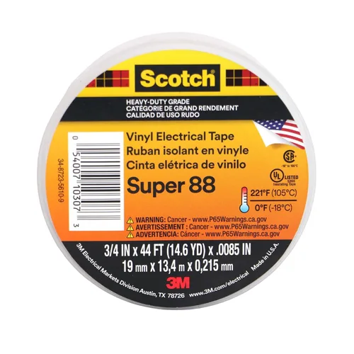 Miniatura 2 de 3M Scotch Super 88 Cinta eléctrica de vinilo, -18 a 105 grados C, 10000 mV de resistencia dieléctrica, 66 pies de largo x 3/4 pulgadas de ancho