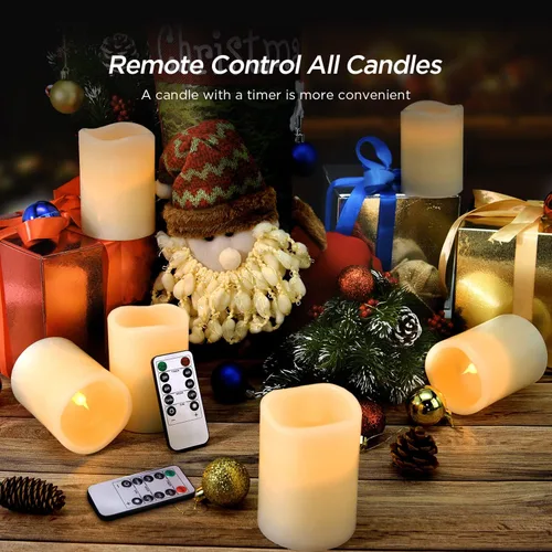 Miniatura 3 de Hausware Velas sin llama, a batería, juego de 12 (D: 7,62 cm x A: 10,16 cm) Velas de cera real, pilar titilante, velas LED sin llama con control