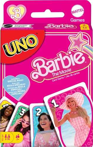 Mattel Games UNO Barbie - Juego de cartas de la película para niños y adultos con gráficos de personajes y reglas especiales, de 2 a 10 jugadores