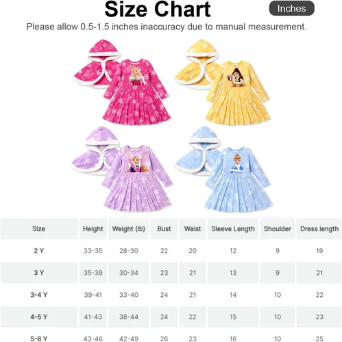 Miniatura 7 de Disney Princess - Conjunto de vestido de manga larga con estampado de personajes y capucha con estampado de copos de nieve