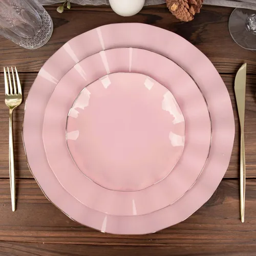 Miniatura 70 de Tableclothsfactory Paquete de 10 platos redondos de plástico negro de 6 pulgadas para ensalada de postre, platos desechables con borde ondulado