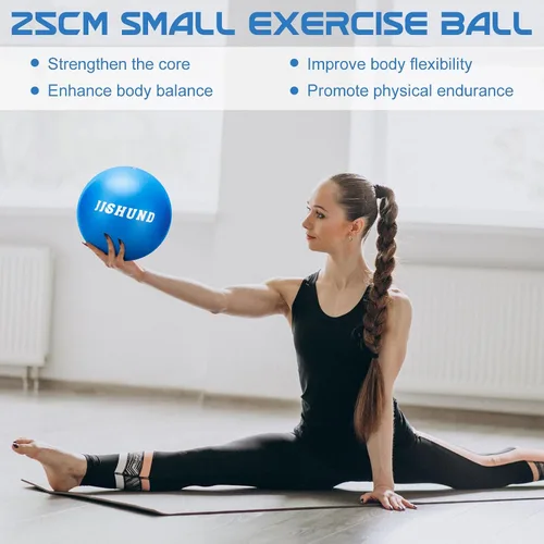 Miniatura 3 de jjshund Pelota de pilates, pequeña pelota de yoga de ejercicio de 9,8 pulgadas con guía de ejercicios, para gimnasio en casa, yoga, pilates