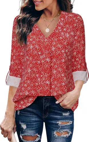 Miniatura 10 de Youtalia Blusas para mujer, elegantes, informales, de negocios, manga 3/4, de gasa, cuello en V, camisas de trabajo y oficina
