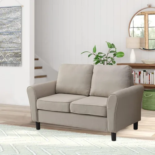 Miniatura 6 de INSTORY Sofá biplaza de lino moderno sofá cómodo para sala de estar, oficina, dormitorio, color beige