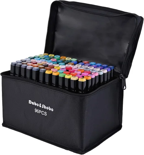 Dabo&Shobo 96 marcadores de alcohol de color, marcadores permanentes brillantes para colorear, marcadores para libro de colorear para adultos, punta