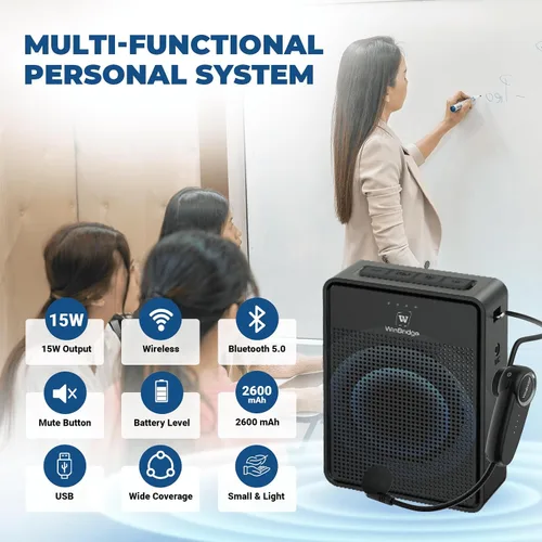 Miniatura 2 de Amplificador de Voz con Micrófono Inalámbrico y Auriculares, Micrófono Ultra Portátil de Sonido Original y Altavoz, Megafono de 15W con Micrófono
