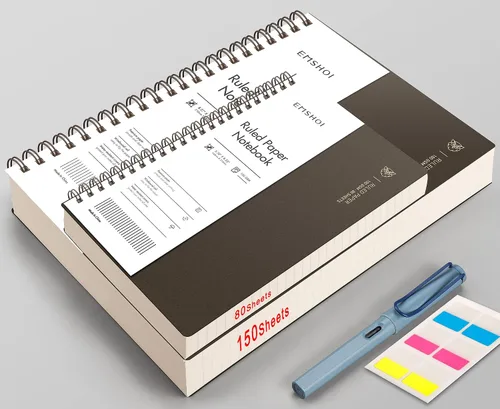 Miniatura 5 de EMSHOI Cuaderno de espiral A4, 11.2" X 8.27", diario rayado universitario, 300 páginas/150 hojas, páginas perforadas fáciles de rasgar, papel grueso