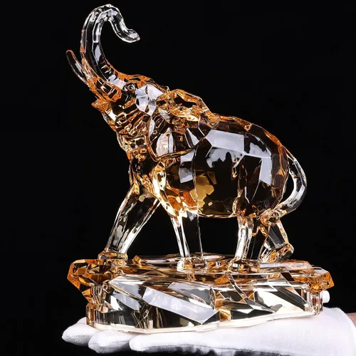 Figuras acrílicas transparentes de elefante con acabado de cristal, estatuas africanas de alta gama para decoración del hogar, elefante con tronco