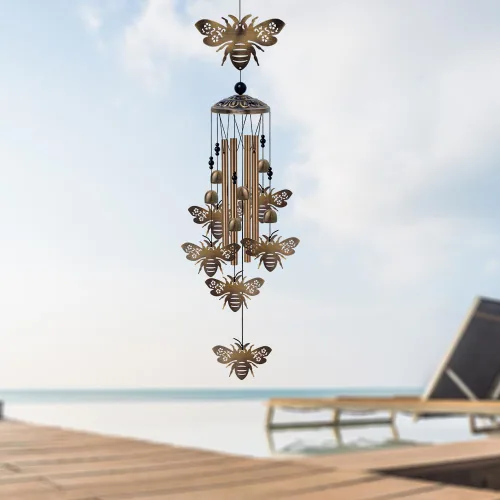 Miniatura 7 de Campanillas de viento de abejas para exteriores, regalos para mamá - Campanas conmemorativas de bronce, atrapavientos de simpatía móvil, decoración
