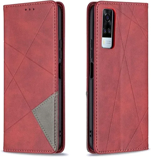 Miniatura 26 de Funda con tapa para Vivo Y11, Y15, Y12 e Y17, diseño de rombos de piel sintética, con función atril, cierre magnético, para Vivo Y11/Y15/Y12/Y17