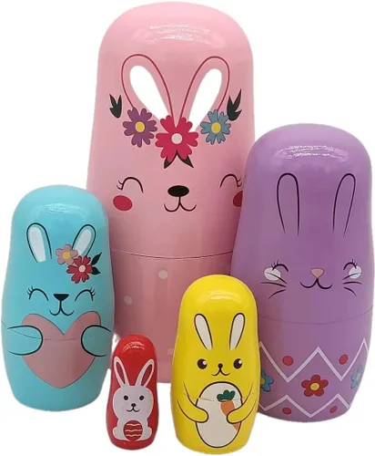 Miniatura 8 de Konrisa Muñecos anidables de Papá Noel enano Matryoshka - Muñecos de madera rusa para fiestas de cumpleaños, juego de 5
