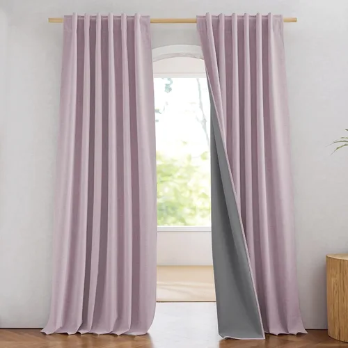 Miniatura 93 de NICETOWN Cortinas 100% opacas de 63 pulgadas de largo, 2 paneles de cortinas cortas con aislamiento térmico con forro para dormitorio, cortinas