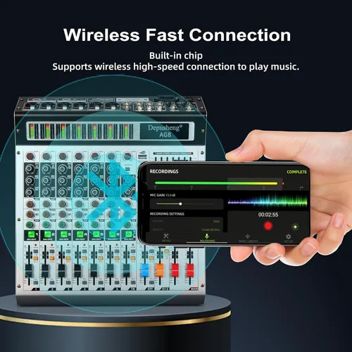 Miniatura 5 de Depusheng AG8 Mezclador de audio profesional de 8 canales con reproductor MP3, fuente USB de grabación, con agrupación y 2 interfaces AUX, 99