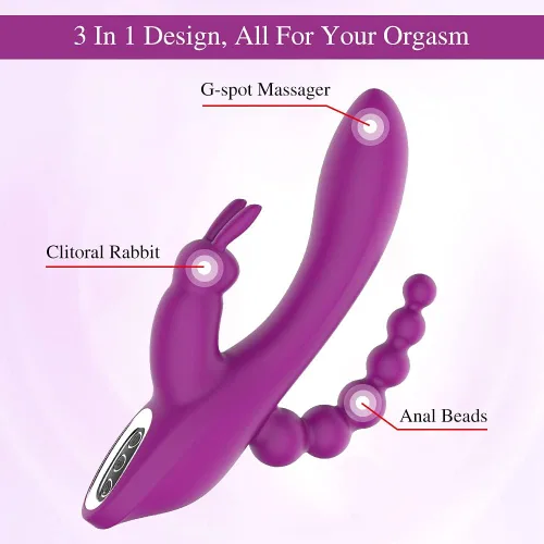 Miniatura 4 de Vibrador de punto G con forma de conejo 3 en 1, consolador anal con 7 modos de vibración para mujeres - Adorime, masajeador y estimulador