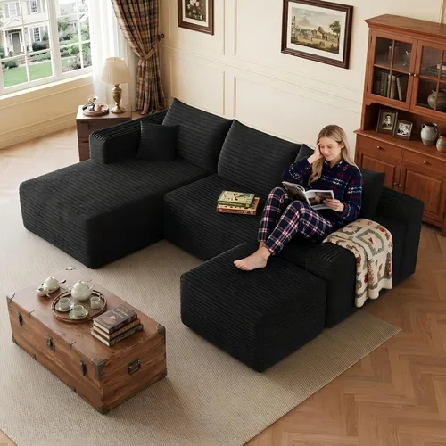 Miniatura 20 de 141" Oversized U Shaped Cloud Sectional Couches with Storage Console for Living Room, Corduroy Compressed Boneless Couch, Symmetrical Sofa & Couch