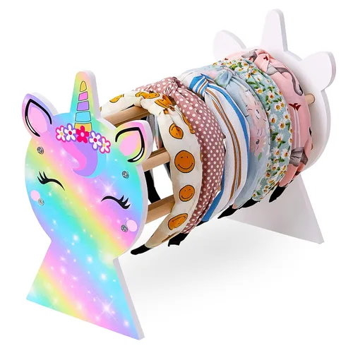Miniatura 9 de Organizador de diademas para niñas Basumee con soporte para arcoíris y unicornio, soporte para diademas y aros de pelo, exhibidor de diademas, AZUL
