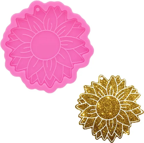 Miniatura 5 de Angel Wings Molde de silicona para llavero de flor de sol, moldes de resina de girasol, llavero brillante brillante molde de silicona para dijes