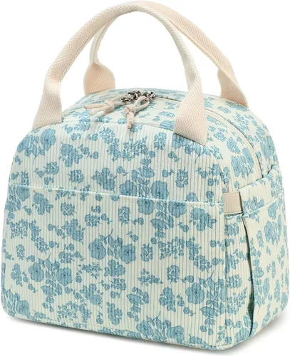 Miniatura 51 de Bluboon Bolsa de almuerzo para mujer, bonita bolsa de almuerzo de pana con correa para el hombro, reutilizable, aislada, gran capacidad