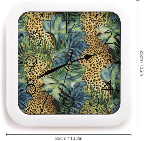 Miniatura 2 de 10" Square Modern Wall Clock,Animal Leopard Jungle Print Kitchen Clocks Wall Battery Operated,Silent Non Ticking Unique Funny Cute Wall Clock for