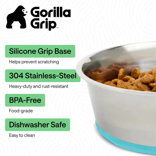 Miniatura 2 de Gorilla Grip - Juego de 2 cuencos metálicos de acero inoxidable para perros, base de goma, resistente a la oxidación, libre de BPA de grado Turquesa