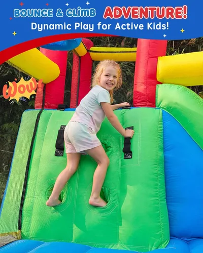 Miniatura 3 de Casa de rebote para niños de 3-6 años, castillo inflable saltarín 9 en 1 con toboganes dobles, trampolín, pared de escalada, piscina de pelotas