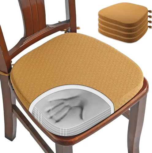Miniatura 14 de BUYUE Cojines de Espuma Viscoelástica de Lujo para Sillas, Paquete de 6, Jacquard 16" en Forma de U, Cojines Cómodos para Sillas de Comedor, Borgoña