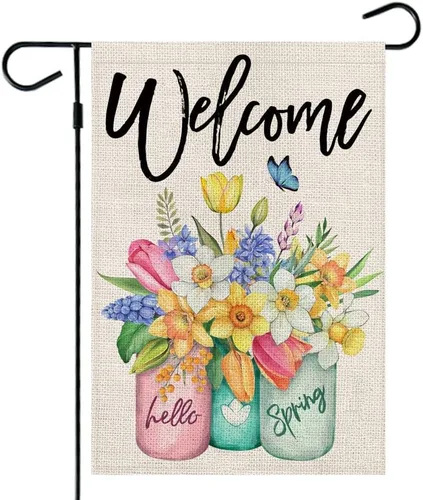Miniatura 13 de CROWNED BEAUTY Bandera de casa de girasoles de verano, tarro de doble cara, 28 x 40 pulgadas, gran arpillera de arpillera de temporada, decoración